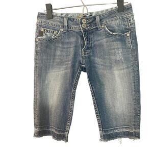 Miss Me Blue Seville Fringe Bermuda Stripe Detail Denim Jean Shorts Women Sz 27